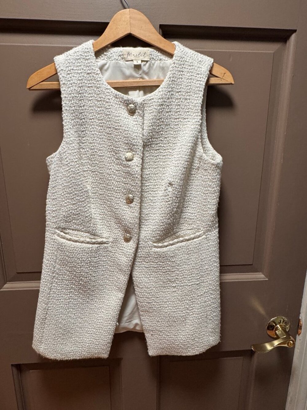 Marled Ivory Textured Longline Vest Small